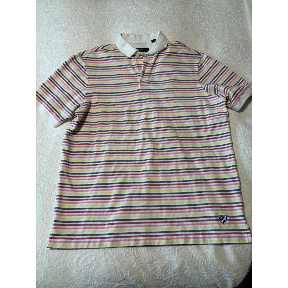 Cremieux Collection Mens Striped Polo Shirt Short Sleeve Multi Color Size M